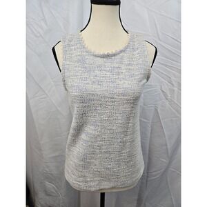 J.Crew Womens Scalloped Tweed Sleeveless Top Blue White XS AK960 NEW